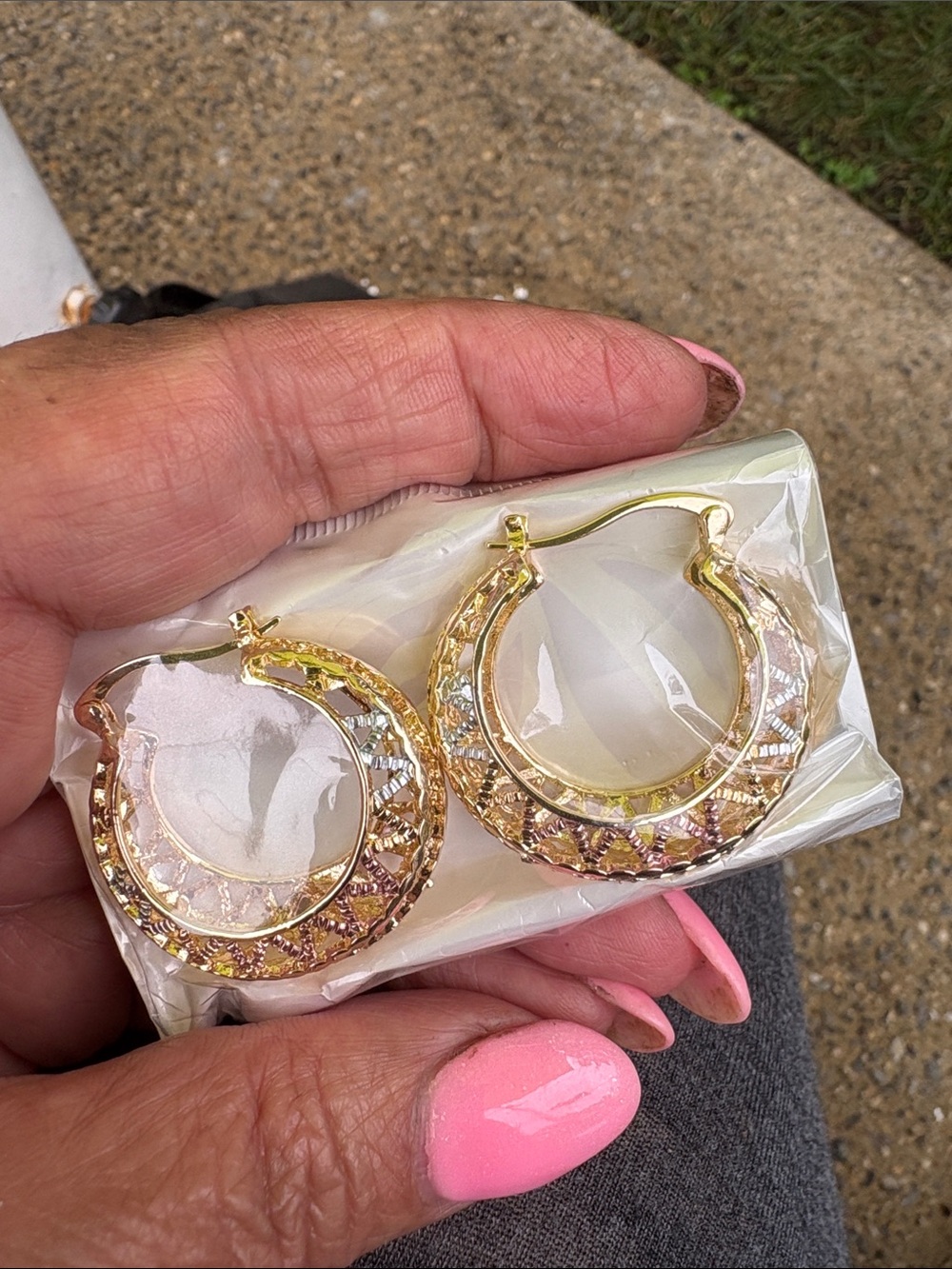 Gold Hoop Earrings with Pink Accent Crystals - Women Jewelry